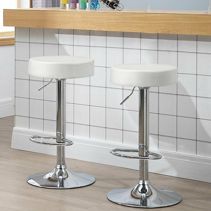 Adjustable Swivel Round Bar Stool with PU Leather Seat and Chrome Base, Set of 2 - White