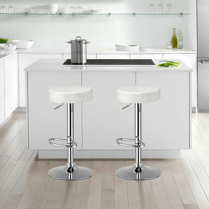 Adjustable Swivel Round Bar Stool with PU Leather Seat and Chrome Base, Set of 2 - White