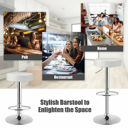 Adjustable Swivel Round Bar Stool with PU Leather Seat and Chrome Base - White