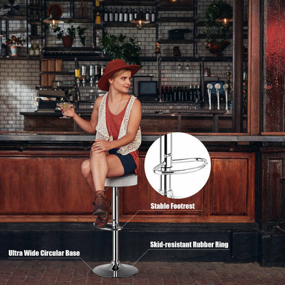 Adjustable Swivel Round Bar Stool with PU Leather Seat and Chrome Base - White
