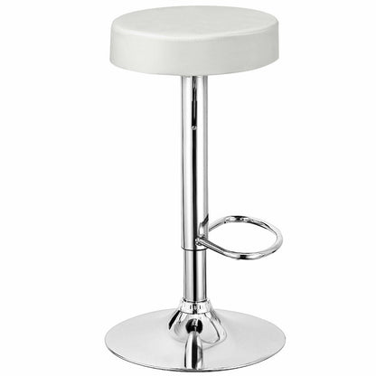 Adjustable Swivel Round Bar Stool with PU Leather Seat and Chrome Base - White