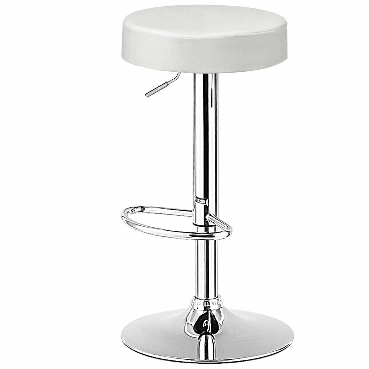 Adjustable Swivel Round Bar Stool with PU Leather Seat and Chrome Base - White