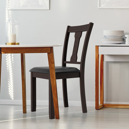 Set of 2 Upholstered Dining Chairs with Rubber Wood Frame and Comfortable Padded Seat - Brown