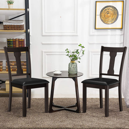 Set of 2 Upholstered Dining Chairs with Rubber Wood Frame and Comfortable Padded Seat - Brown