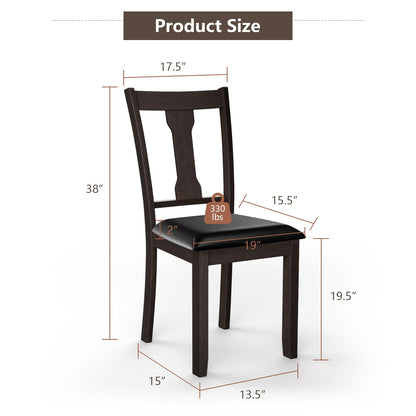 Set of 2 Upholstered Dining Chairs with Rubber Wood Frame and Comfortable Padded Seat - Brown