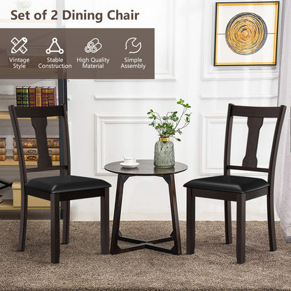 Set of 2 Upholstered Dining Chairs with Rubber Wood Frame and Comfortable Padded Seat - Brown