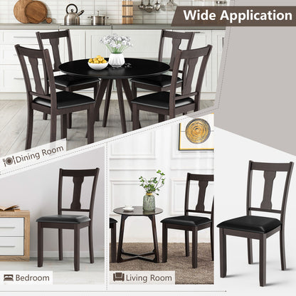 Set of 2 Upholstered Dining Chairs with Rubber Wood Frame and Comfortable Padded Seat - Brown
