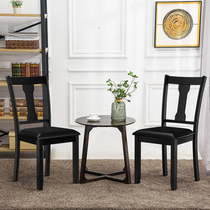 Set of 2 Upholstered Dining Chairs with Rubber Wood Frame and Comfortable Padded Seat - Black