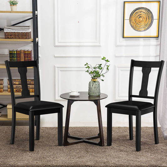 Set of 2 Upholstered Dining Chairs with Rubber Wood Frame and Comfortable Padded Seat - Black