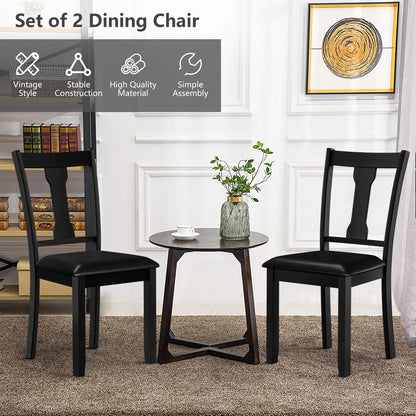 Set of 2 Upholstered Dining Chairs with Rubber Wood Frame and Comfortable Padded Seat - Black