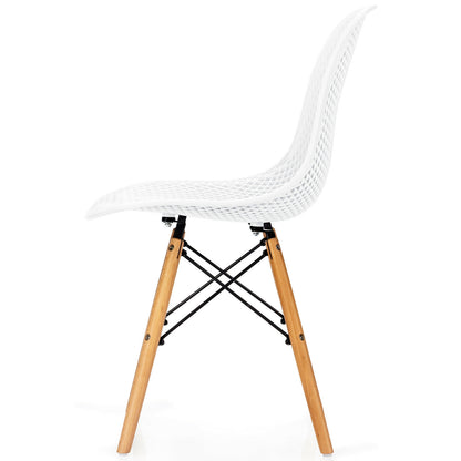 Set of 4 Modern Plastic Hollow Dining Chairs with Wooden Legs for Home and Office - White