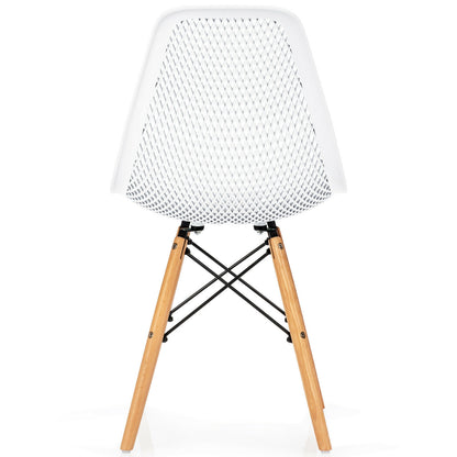 Set of 4 Modern Plastic Hollow Dining Chairs with Wooden Legs for Home and Office - White
