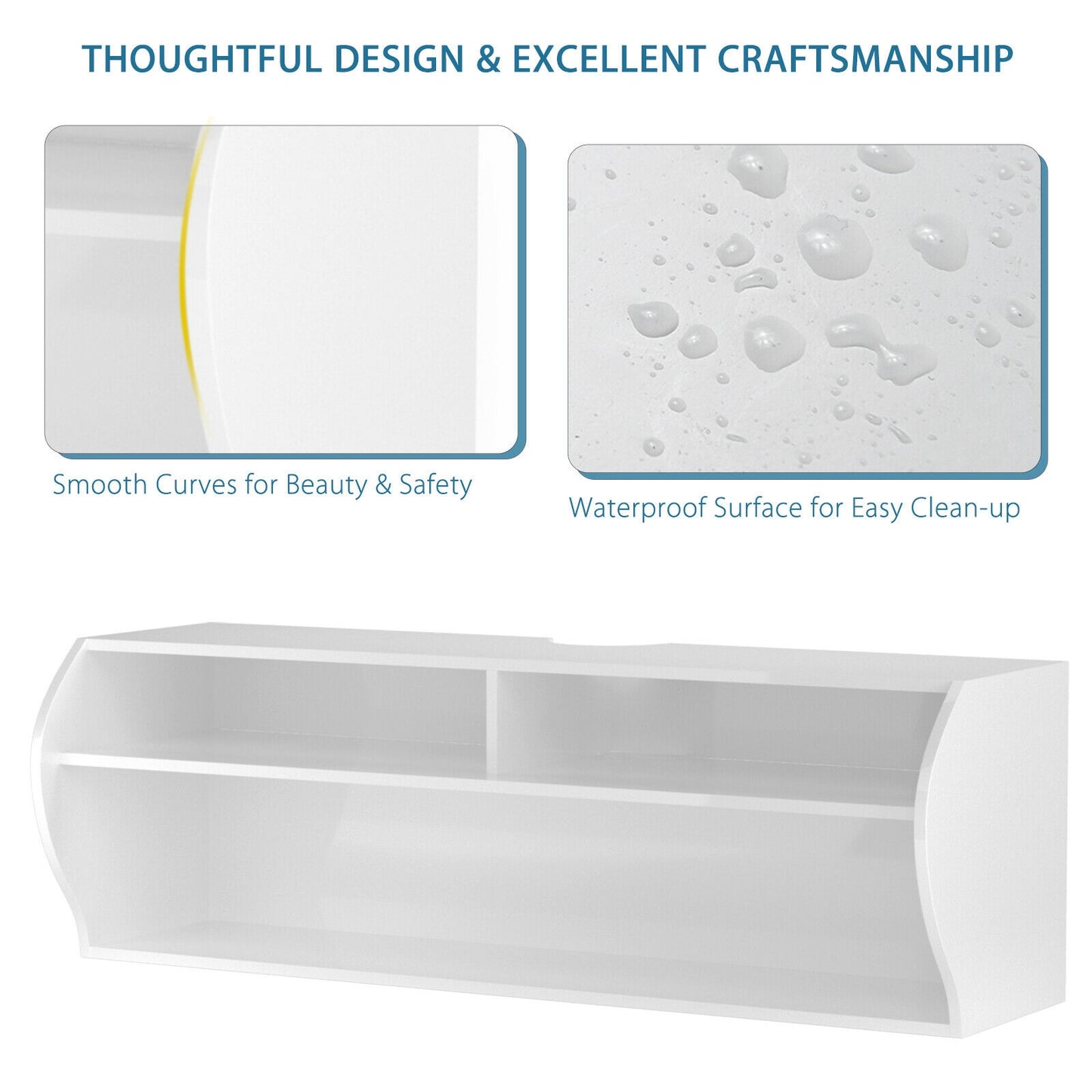 Sleek Wall Mounted Display and Storage Shelf with Open Tiers – White