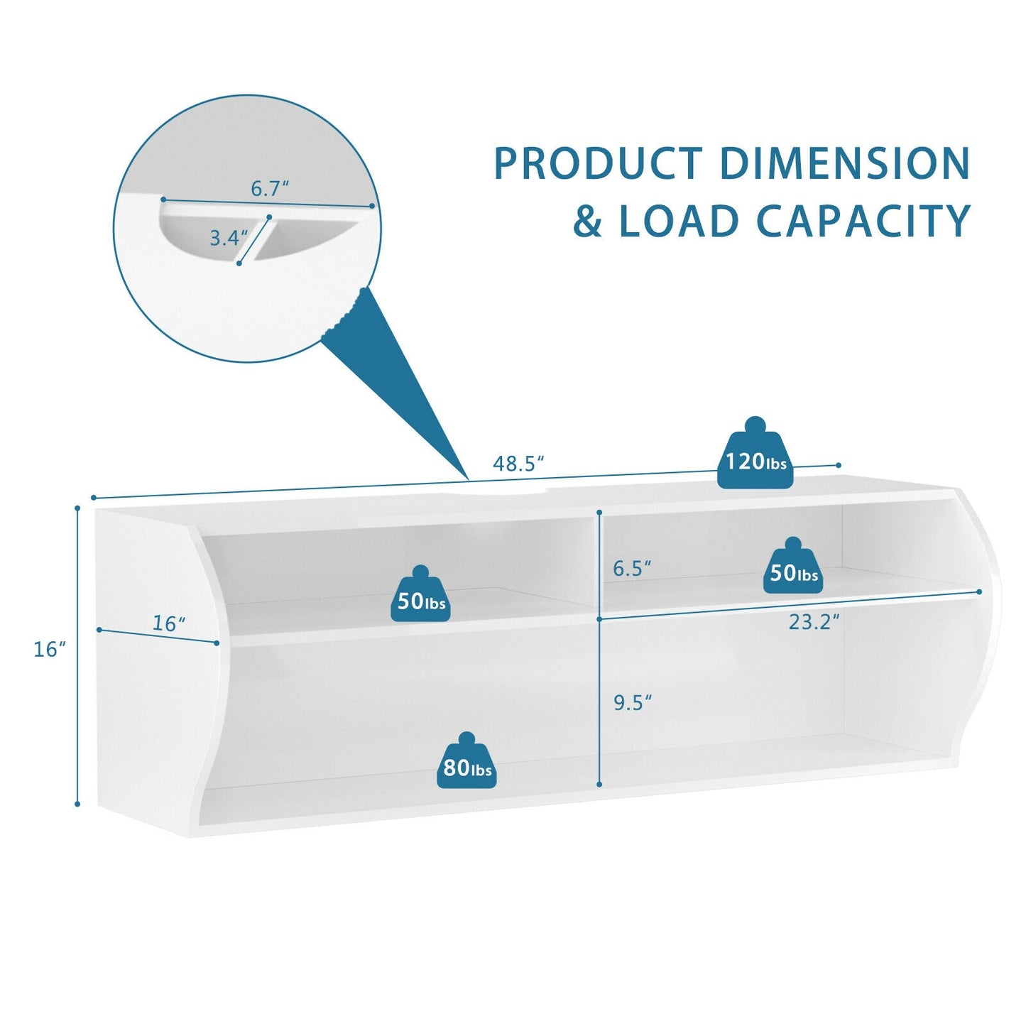 Sleek Wall Mounted Display and Storage Shelf with Open Tiers – White