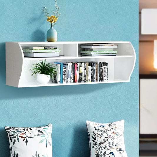Sleek Wall Mounted Display and Storage Shelf with Open Tiers – White