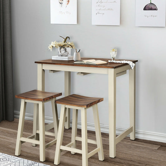 3 Piece Counter Height Dining Set with Pub Table and Saddle Bar Stools