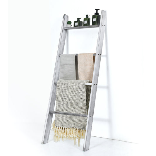 4 Tier Pine Wood Blanket Ladder with Non-Slip Feet for Stylish Storage