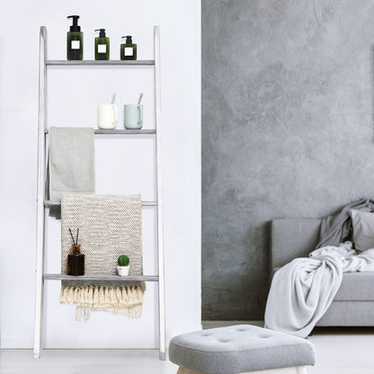 4 Tier Pine Wood Blanket Ladder with Non-Slip Feet for Stylish Storage