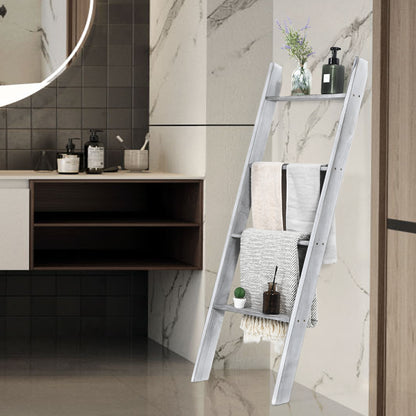 4 Tier Pine Wood Blanket Ladder with Non-Slip Feet for Stylish Storage