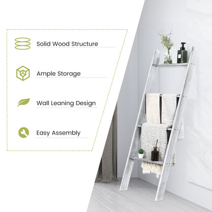 4 Tier Pine Wood Blanket Ladder with Non-Slip Feet for Stylish Storage