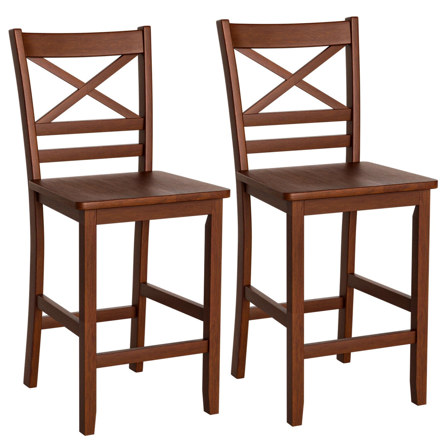 Set of 2 Counter Height Bar Stools 25 Inch with Rubber Wood Legs and Ergonomic Backrest