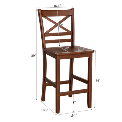 Set of 2 Counter Height Bar Stools 25 Inch with Rubber Wood Legs and Ergonomic Backrest