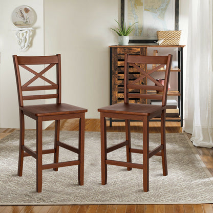 Set of 2 Counter Height Bar Stools 25 Inch with Rubber Wood Legs and Ergonomic Backrest