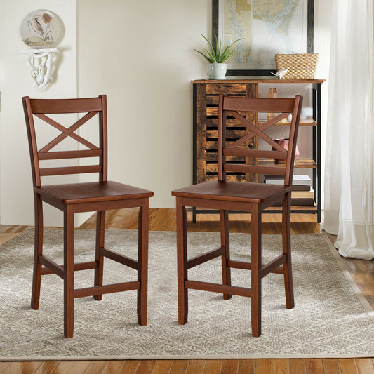 Set of 2 Counter Height Bar Stools 25 Inch with Rubber Wood Legs and Ergonomic Backrest