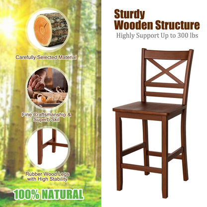 Set of 2 Counter Height Bar Stools 25 Inch with Rubber Wood Legs and Ergonomic Backrest