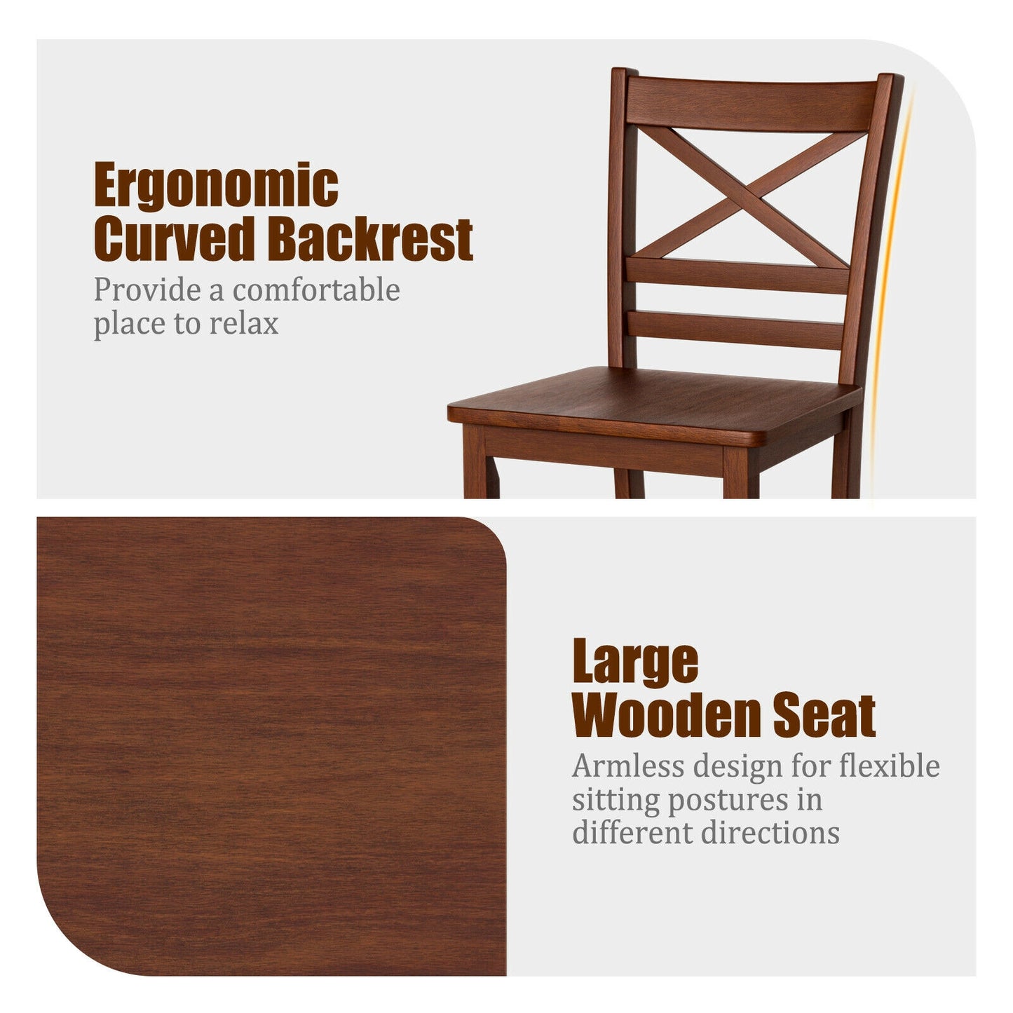Set of 2 Counter Height Bar Stools 25 Inch with Rubber Wood Legs and Ergonomic Backrest