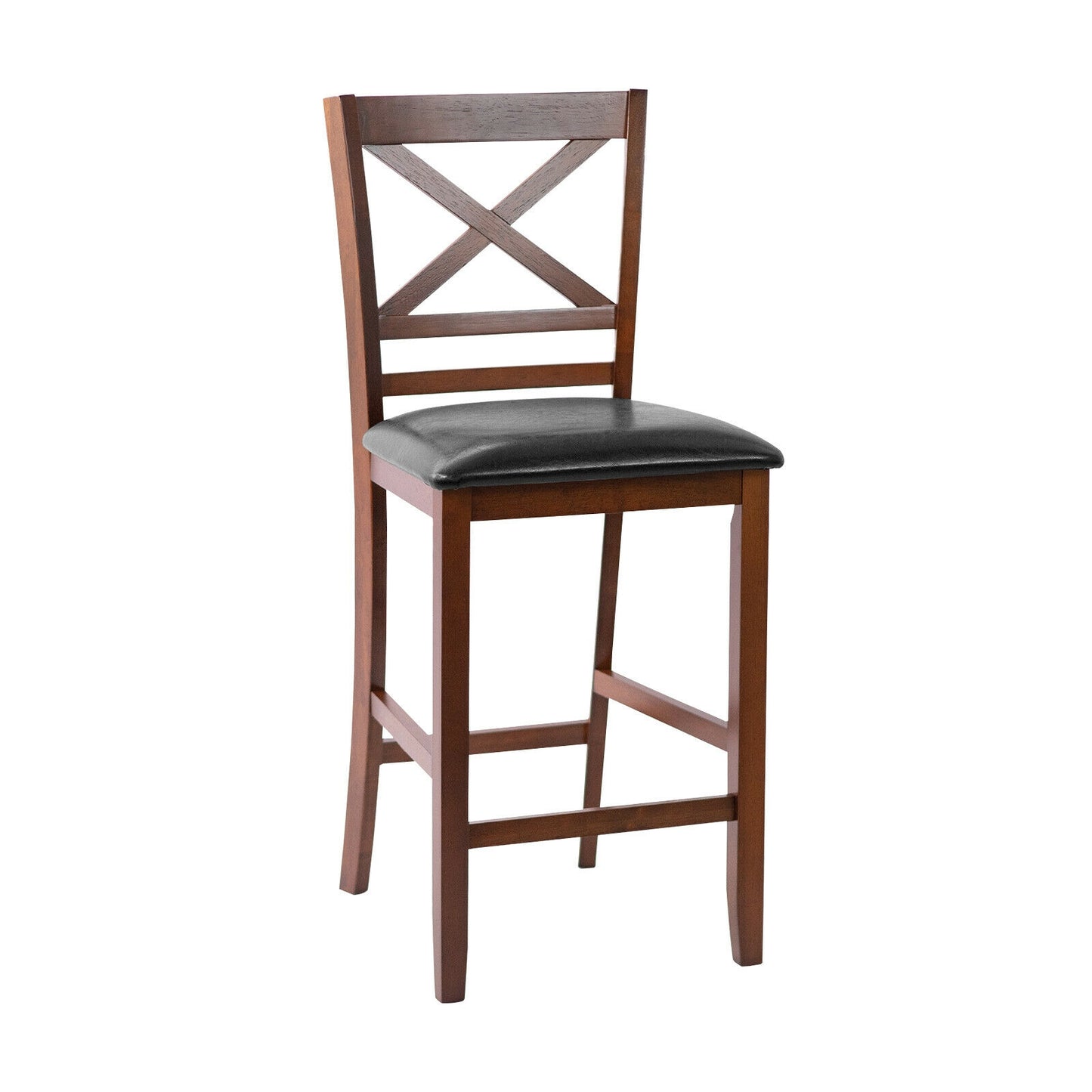 Set of 2 Counter Height Bar Stools with PU Leather Seat and Wooden X Backrest
