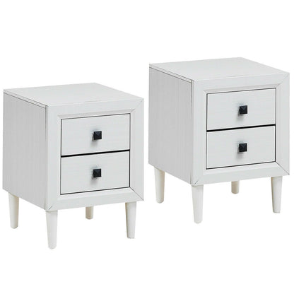Set of 2 Retro Nightstands with 2 Drawers for Bedroom and Living Room Storage - White