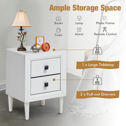 Multipurpose Retro Bedside Nightstand with 2 Drawers – White End Table