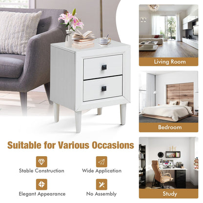 Multipurpose Retro Bedside Nightstand with 2 Drawers – White End Table