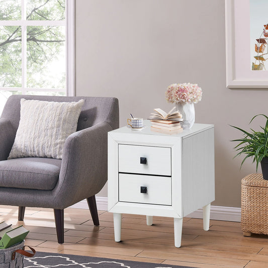 Multipurpose Retro Bedside Nightstand with 2 Drawers – White End Table