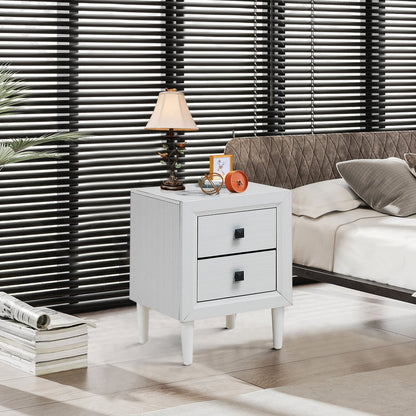 Multipurpose Retro Bedside Nightstand with 2 Drawers – White End Table