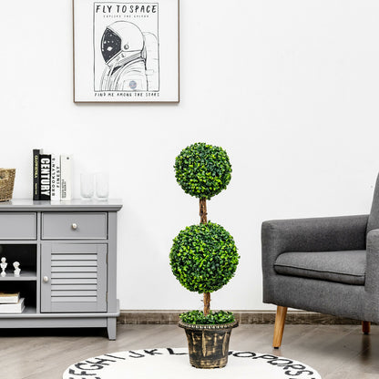 36 Inch Artificial Double Ball Topiary Tree – UV Resistant for Indoor & Outdoor Decor