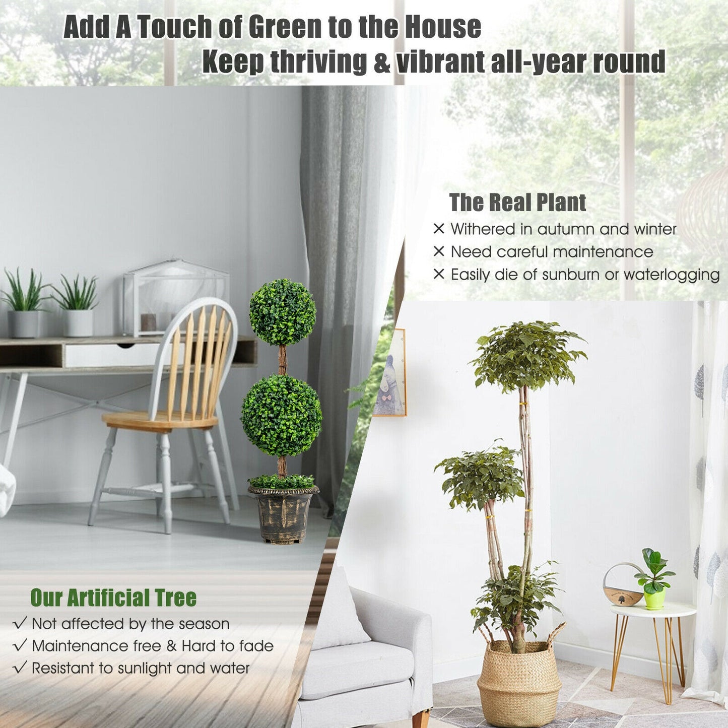 36 Inch Artificial Double Ball Topiary Tree – UV Resistant for Indoor & Outdoor Decor