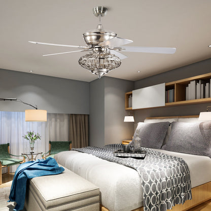 52 Inch Reversible Wooden Blade Ceiling Fan with Remote Control
