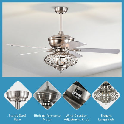 52 Inch Reversible Wooden Blade Ceiling Fan with Remote Control