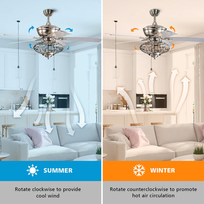 52 Inch Reversible Wooden Blade Ceiling Fan with Remote Control