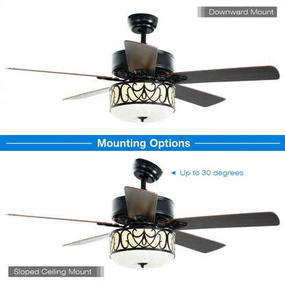 52 Inch Black Ceiling Fan with Light, Reversible Blades & Adjustable Speed Settings