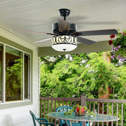 52 Inch Black Ceiling Fan with Light, Reversible Blades & Adjustable Speed Settings