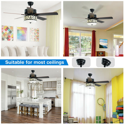 52 Inch Black Ceiling Fan with Light, Reversible Blades & Adjustable Speed Settings