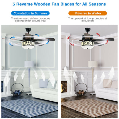 52 Inch Black Ceiling Fan with Light, Reversible Blades & Adjustable Speed Settings