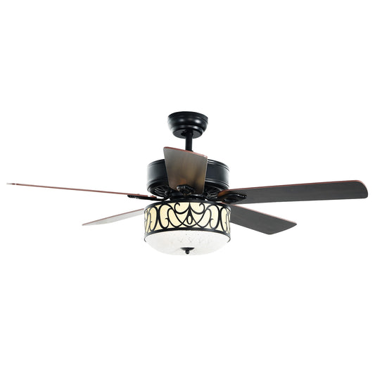 52 Inch Black Ceiling Fan with Light, Reversible Blades & Adjustable Speed Settings