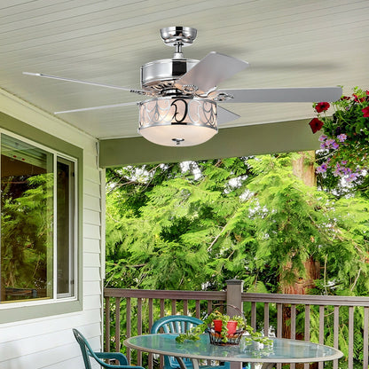 52 Inch Silver Ceiling Fan with Light, Reversible Blades & Adjustable Speed Settings