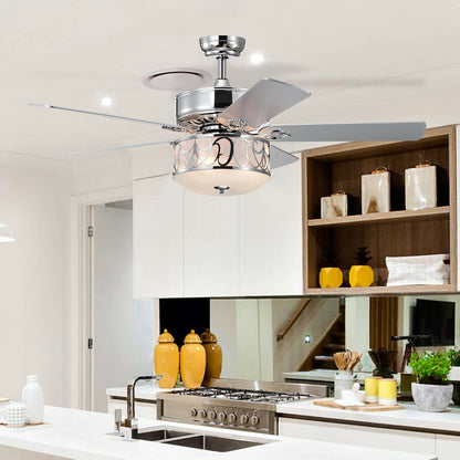 52 Inch Silver Ceiling Fan with Light, Reversible Blades & Adjustable Speed Settings