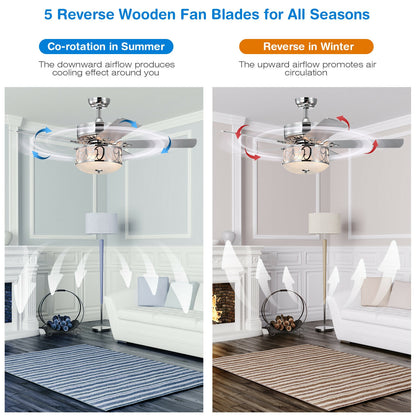 52 Inch Silver Ceiling Fan with Light, Reversible Blades & Adjustable Speed Settings
