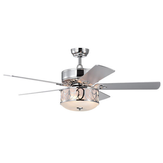 52 Inch Silver Ceiling Fan with Light, Reversible Blades & Adjustable Speed Settings